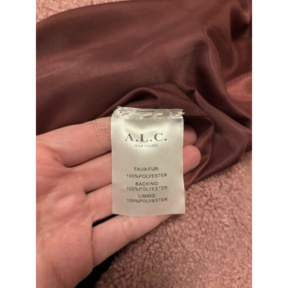 ALC Pink Mauve Teddy Caron Shearling Coat Faux Fur Peacoat Long XS - Picture 8 of 9